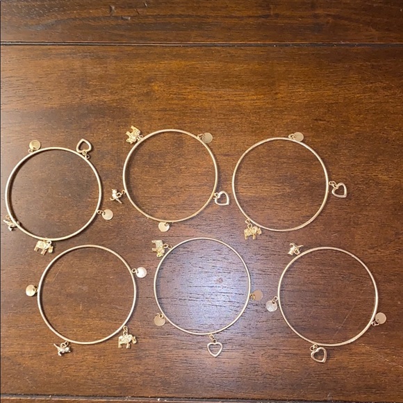 6 gold bangles. Elephants, birds, & heart charms - Picture 12 of 16